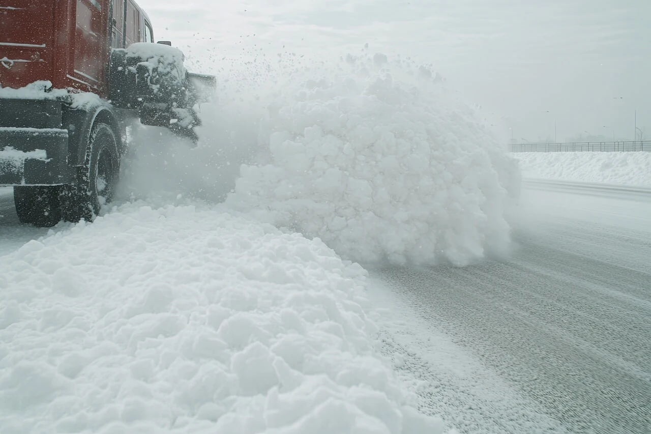 Snow blower attachment blowing snow